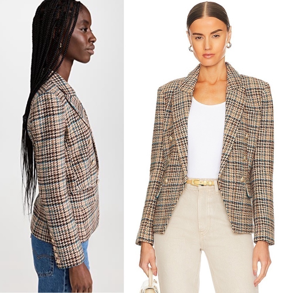 NWT L’AGENCE Kenzie Tweed Plaid Check Double Breasted Wool Academia Blazer 2 - Picture 8 of 16